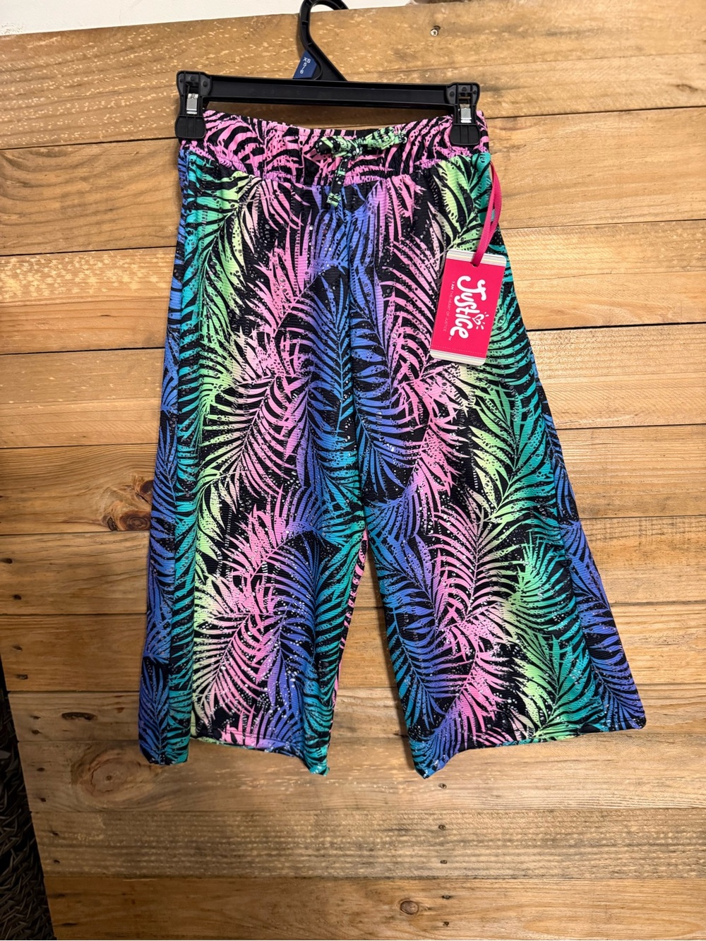 Justice Girls Neon Palm-Print Swim Coverup Pants - Pink, Green, Blue, Purple